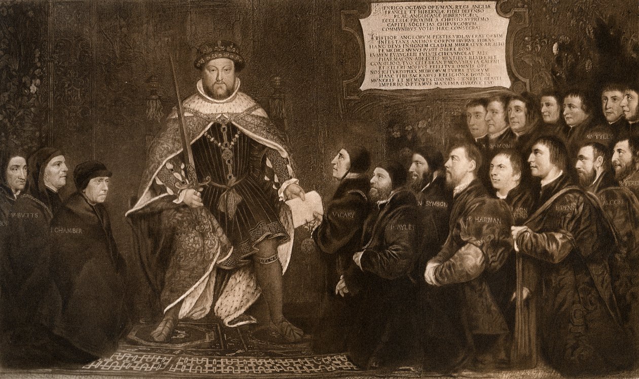 Henryk VIII, przyznanie przywileju Gildii Fryzjerów i Chirurgów, 1541, 1902. autorstwa Hans Holbein der Jüngere