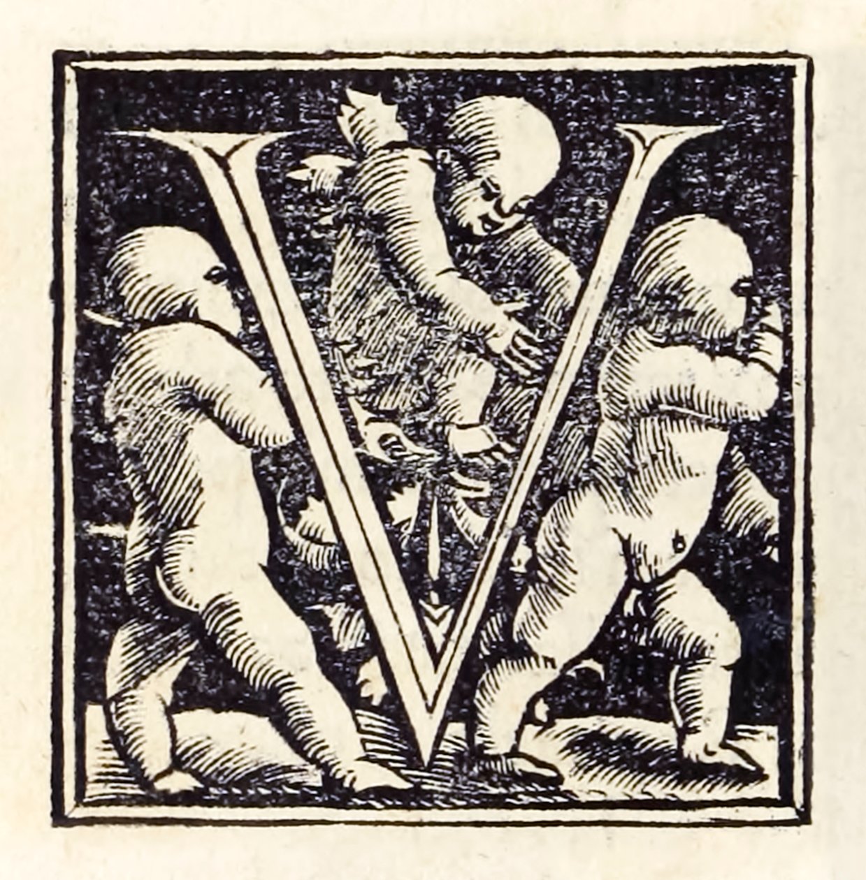 Iluminowane „V” z trzeciego wydania „Utopii” Sir Thomasa More