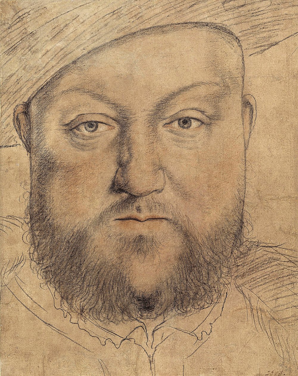 Portret króla Anglii Henryka VIII (Henri VIII) autorstwa Holbeina, Hansa Młodszego (1497-1543), ok. 1540 - Węgiel, pastel i sangwina na tekturze - Staatliche Graphische Sammlung, Monachium autorstwa Hans Holbein der Jüngere