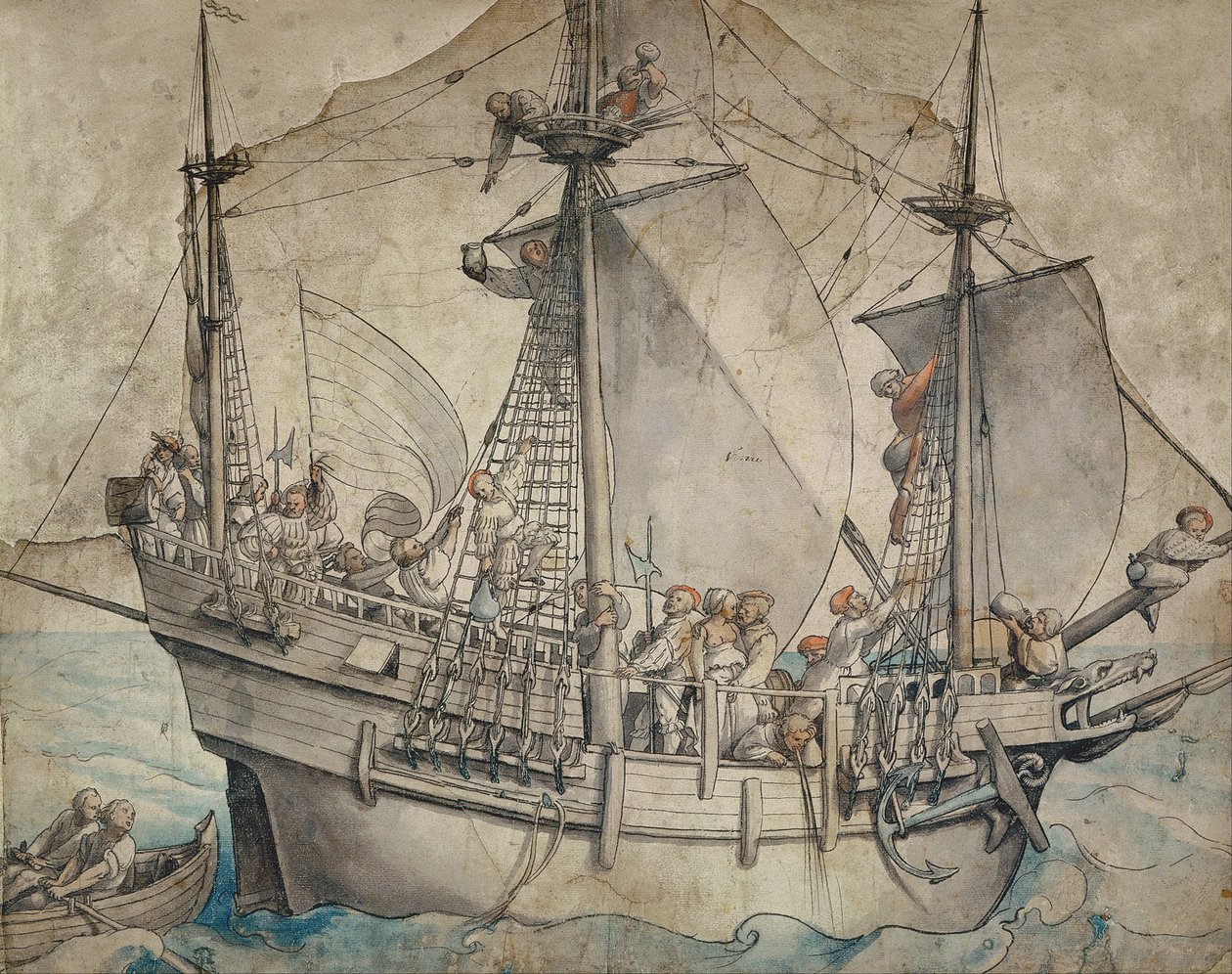 Statek z biesiadnymi żeglarzami, Lansquenetami i Sutleress autorstwa Hans Holbein der Jüngere