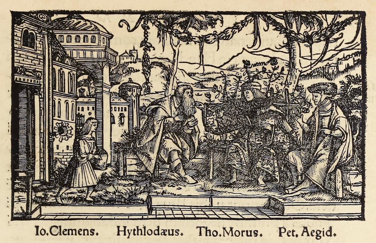 Drzeworyt z 1518 r., trzecie wydanie „Utopii” Sir Thomasa More