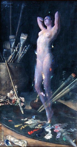 W pracowni: Wizja artysty, ok. 1900 (olej na płótnie) autorstwa Hans Holtzbecher