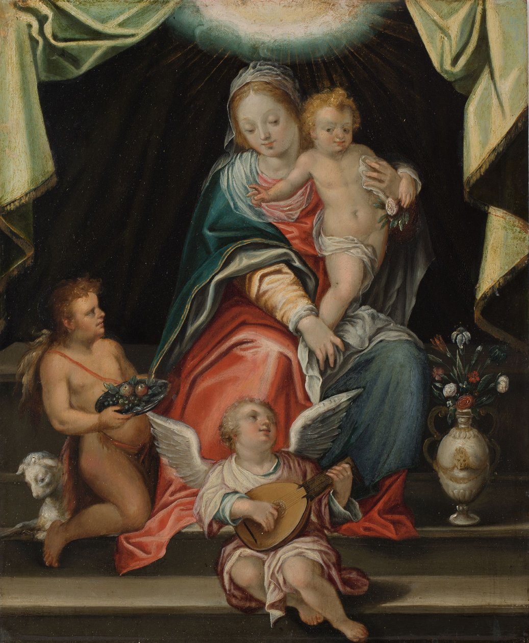 Madonna na tronie (olej na miedzi) autorstwa Hans I or Johann Rottenhammer