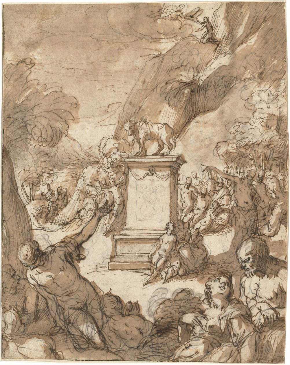 Adoracja złotego cielca autorstwa Hans I or Johann Rottenhammer