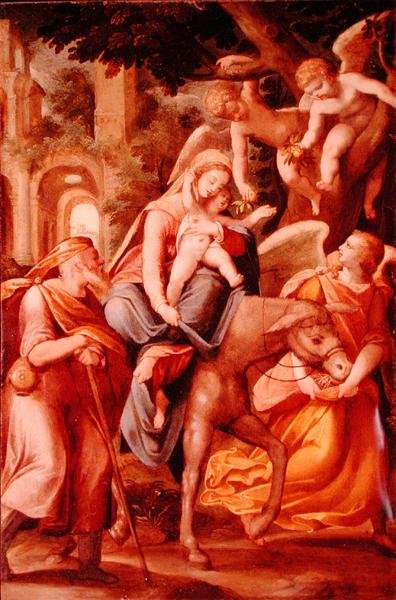 Ucieczka do Egiptu (olej na płycie miedzianej) autorstwa Hans I or Johann Rottenhammer