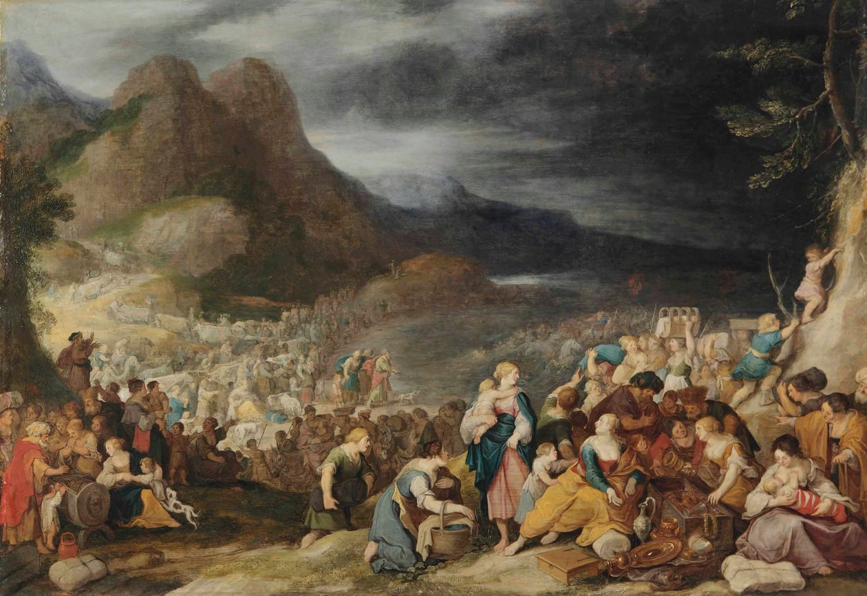Przejście przez Morze Czerwone, armia faraona tonie w falach (Wj 14:21-26) autorstwa Hans Jordaens III