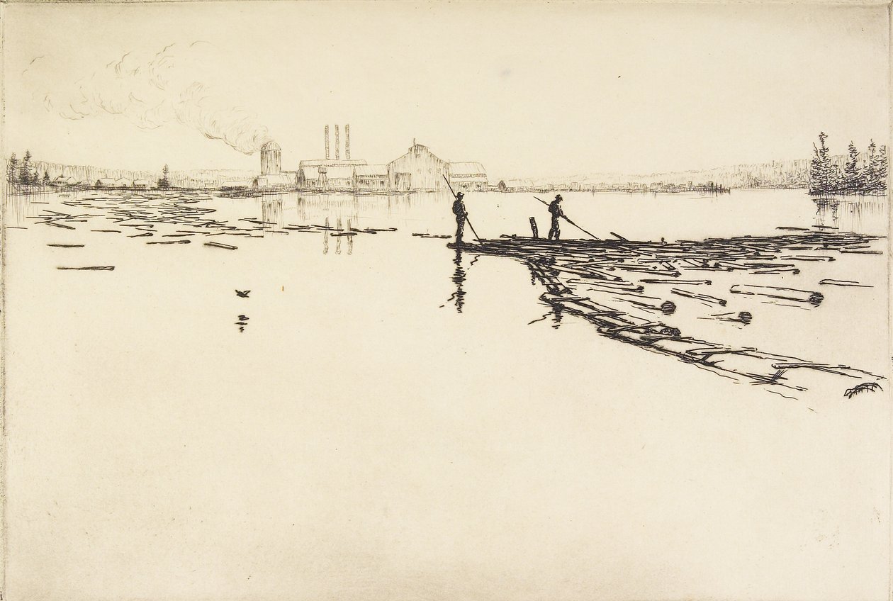 The Log Boom, c.1924 (akwaforta) autorstwa Hans Kleiber