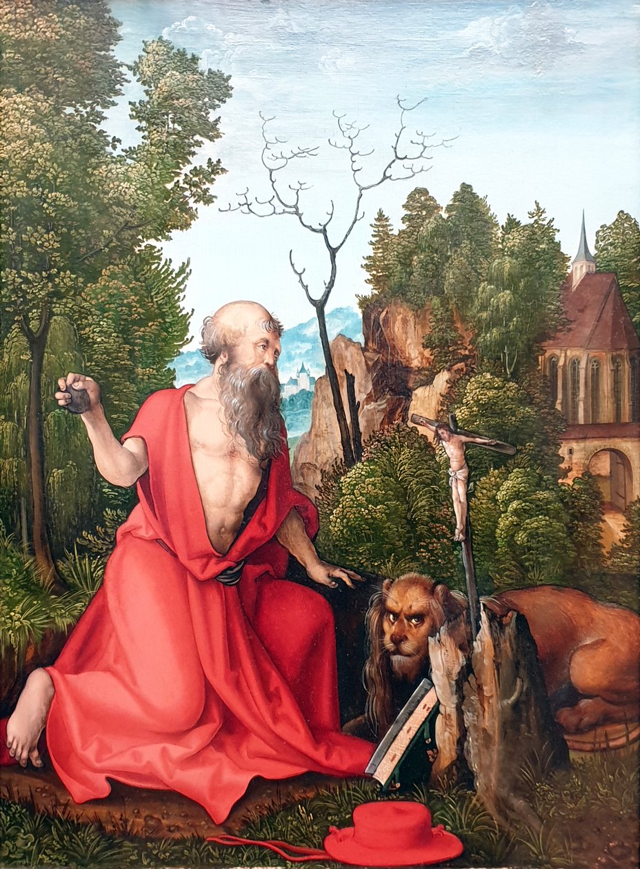 Niemiecki: Święty Jerome Święty Jerome na pustyni autorstwa Hans Leonhard Schäufelein
