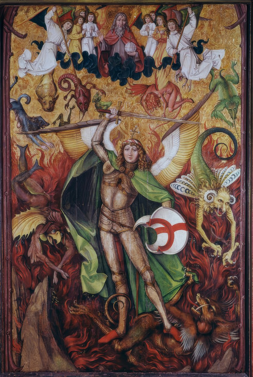 Upadek piekła: Archanioł Michał walczy z Lucyferem (ang. Archangel Michael fighting Lucifer) autorstwa Hans Leu