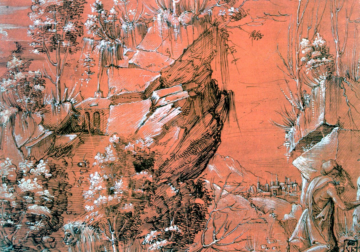 „Święty Hieronim w Ogrodzie”, c1510-1531 autorstwa Hans Leu The Younger