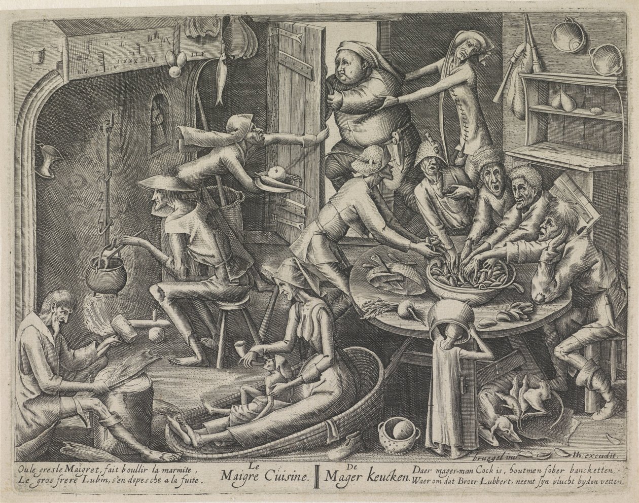 chuda kuchnia Le Maigre Cuisine / Chudy Keucken (tytuł na obiekcie) Kuchnia chuda i kuchnia tłusta (tytuł serii) autorstwa Hans Liefrinck (I) (possibly)
