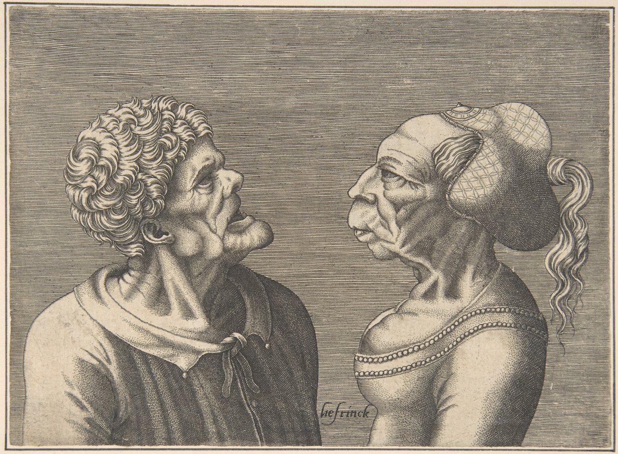 Dwie groteskowe głowy, 1538-73. autorstwa Hans Liefrinck