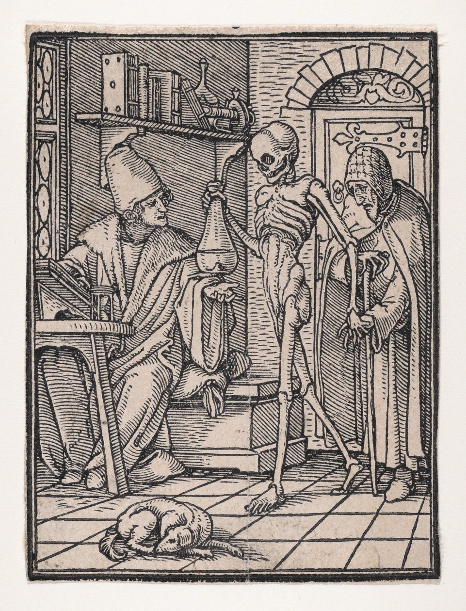 Doktor lub lekarz z Tańca śmierci, ca. 1526, opublikowany 1538. autorstwa Hans Lützelburger