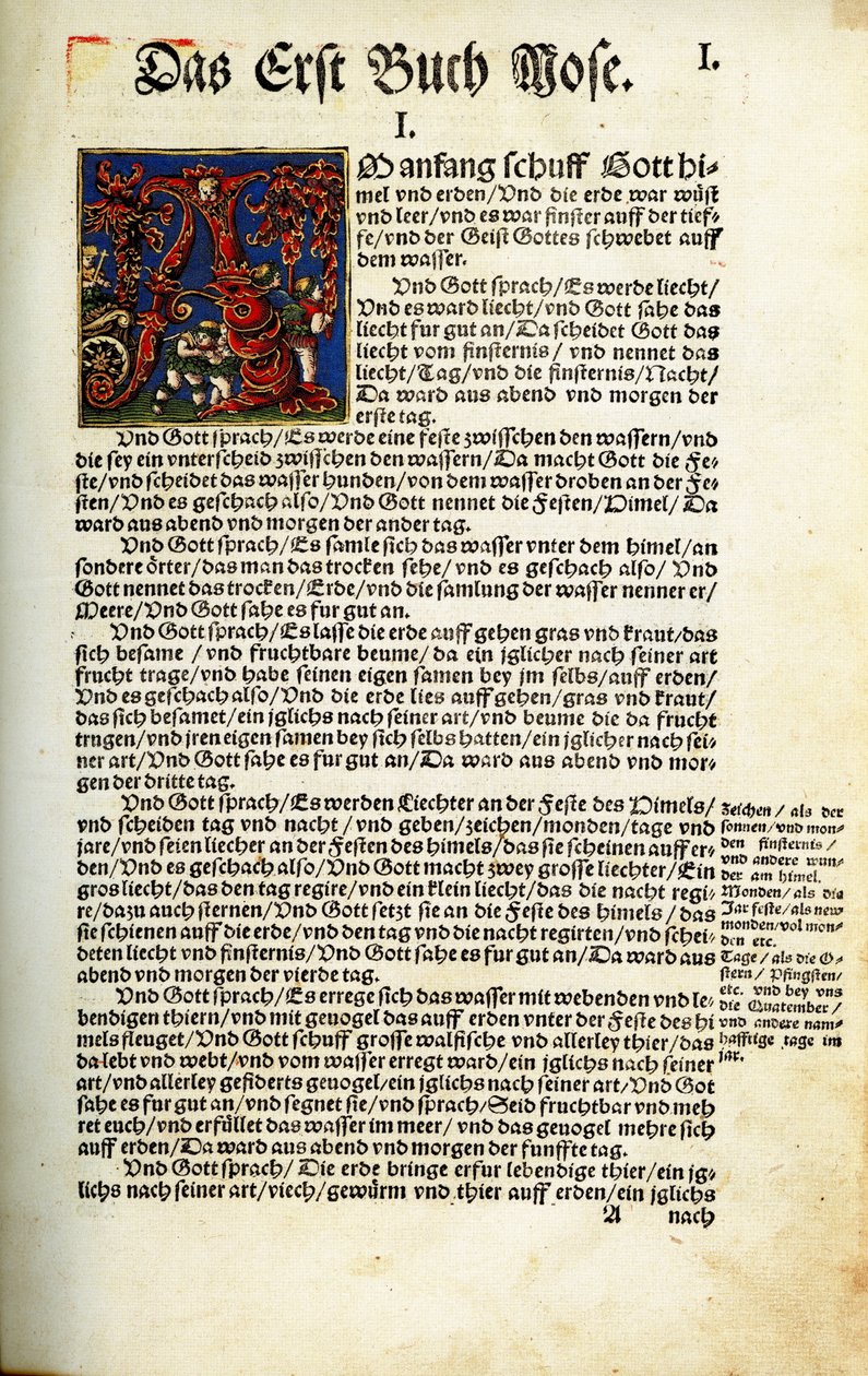 Pierwsza strona Księgi Rodzaju w przekładzie Biblii Marcina Lutra z 1534 r. autorstwa Hans Luft