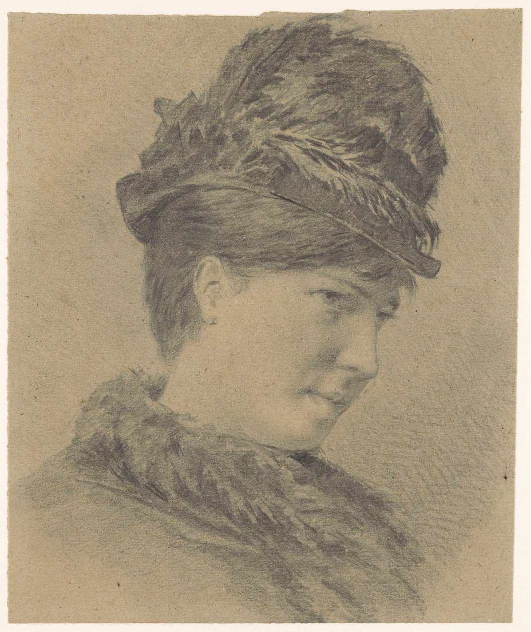 Portret młodej kobiety w kapeluszu z piórami autorstwa Hans Makart (possibly)