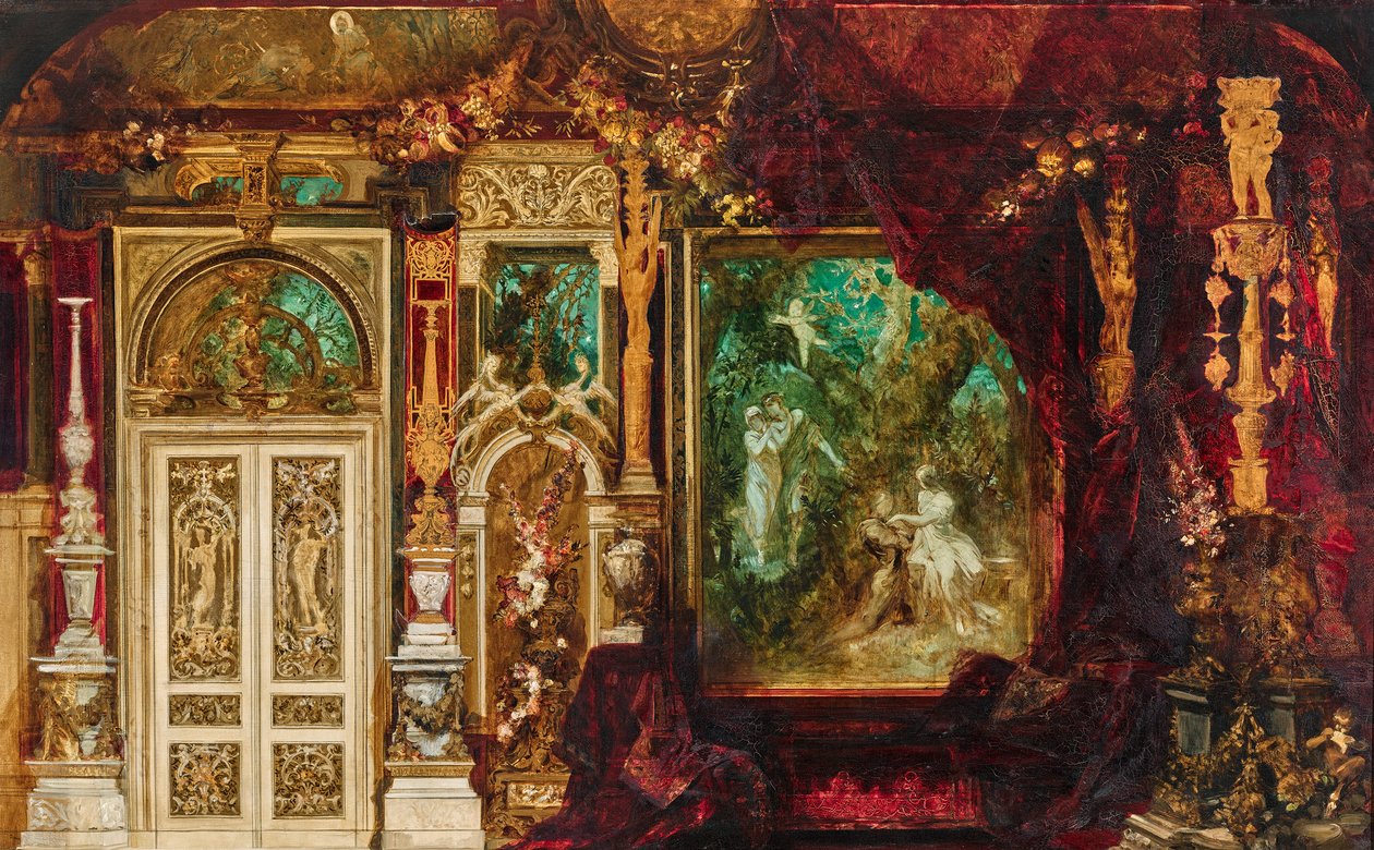 Projekt dekoracji sypialni cesarzowej Elżbiety w Hermesvilla (scena środkowa: Sen nocy letniej) autorstwa Hans Makart