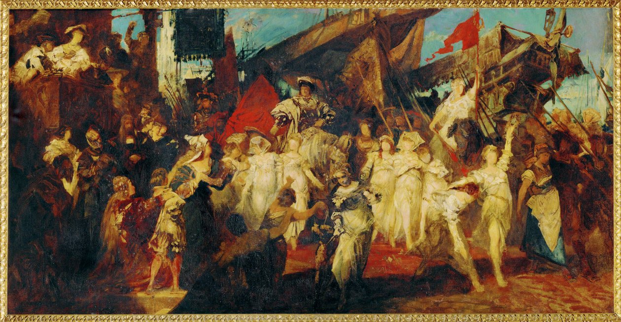 Wjazd cesarza Karola V do Antwerpii ... (obraz na płótnie) autorstwa Hans Makart