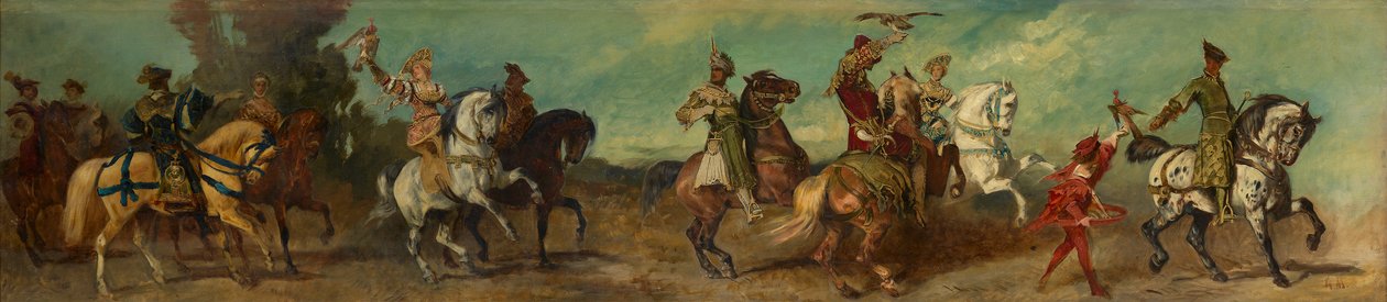 Projekt pochodu uroczystego 1879 - Polowanie z sokołem autorstwa Hans Makart