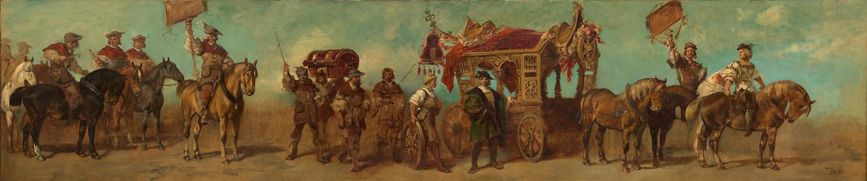 Projekt orszaku świątecznego z 1879 roku - Budowniczowie wozów, rymarze, wytwórcy rzemieni i sakiewnicy autorstwa Hans Makart
