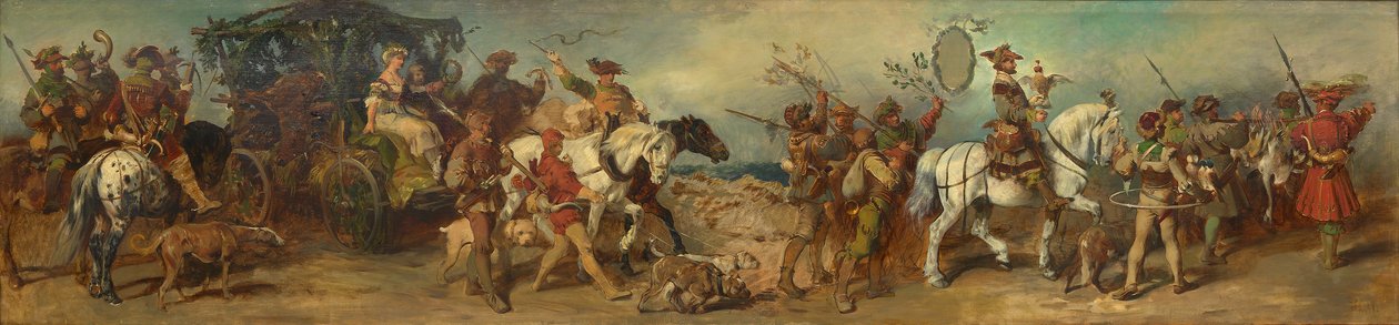 Projekt parady z 1879 r. – grupa myśliwska z wozem z łupami autorstwa Hans Makart