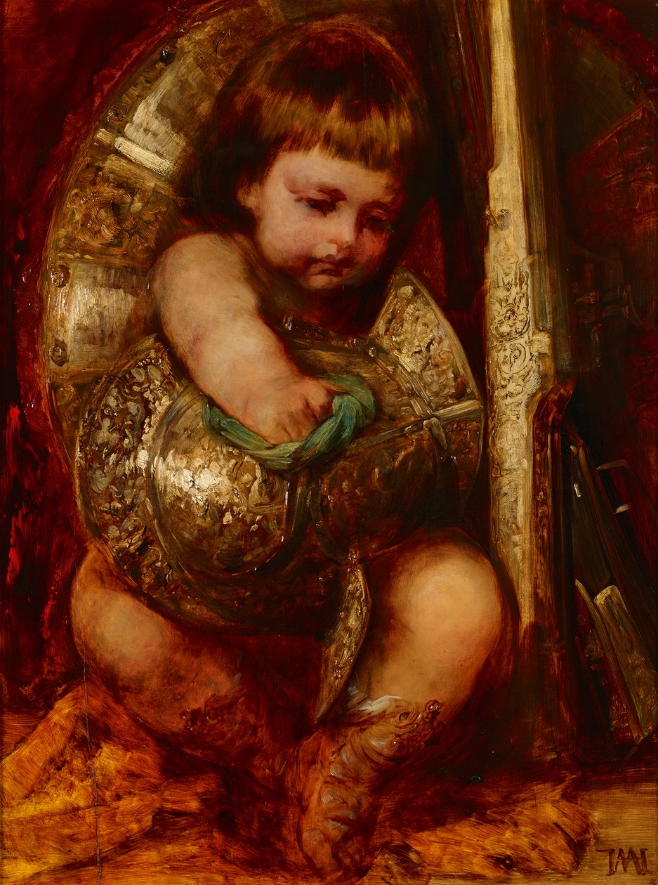 Putto oczyszcza broń Marsa autorstwa Hans Makart