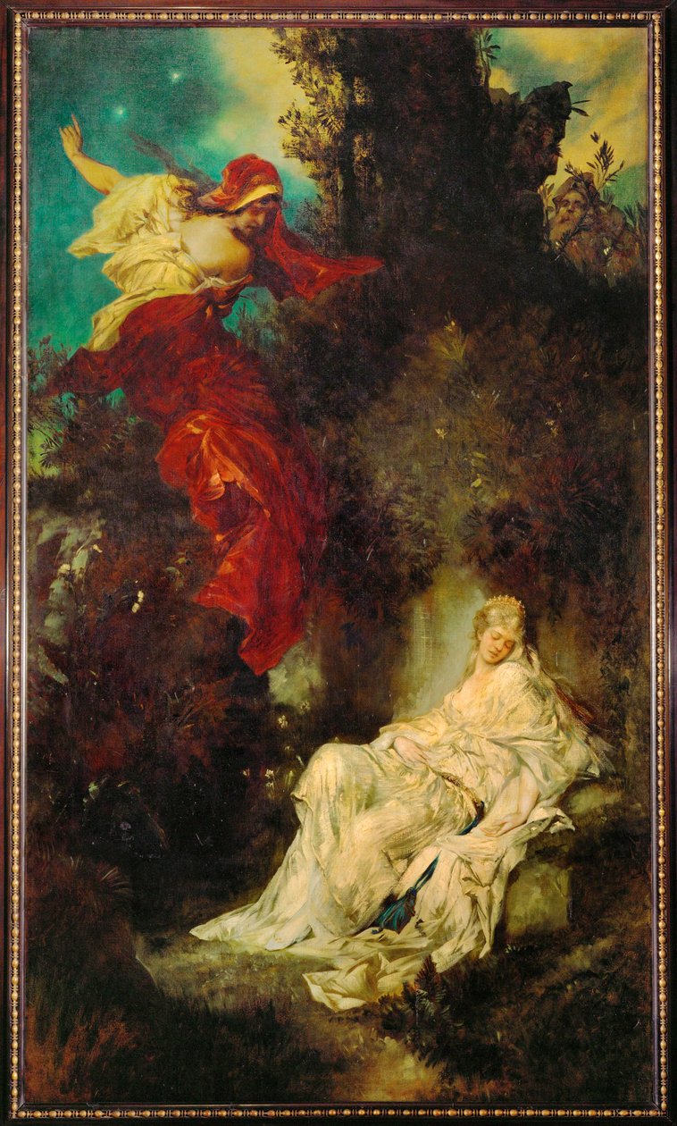 Królewna Śnieżka otrzymuje zatruty grzebień ... (obraz na płótnie) autorstwa Hans Makart