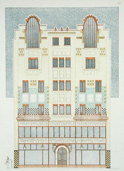 Projekt pięciopiętrowego budynku, początek XX wieku, z „Documents Architecture Moderne” (kolor lito) autorstwa Hans Mayr