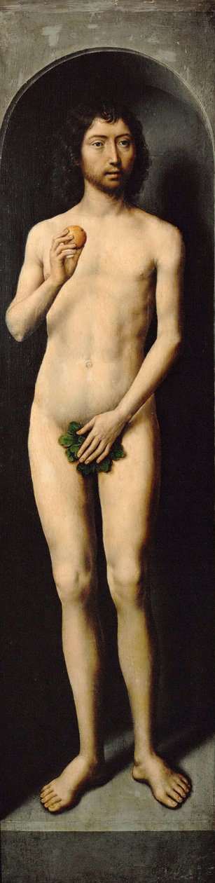 Adamie. Skrzydło boczne Małego Tryptyku św. Jana Chrzciciela - Hansa Memlinga (1433/40-1494). Olej na drewnie, ok. 1485. Wymiary: 69,4x17,2 cm. Muzeum Historii Sztuki, Wiedeń autorstwa Hans Memling