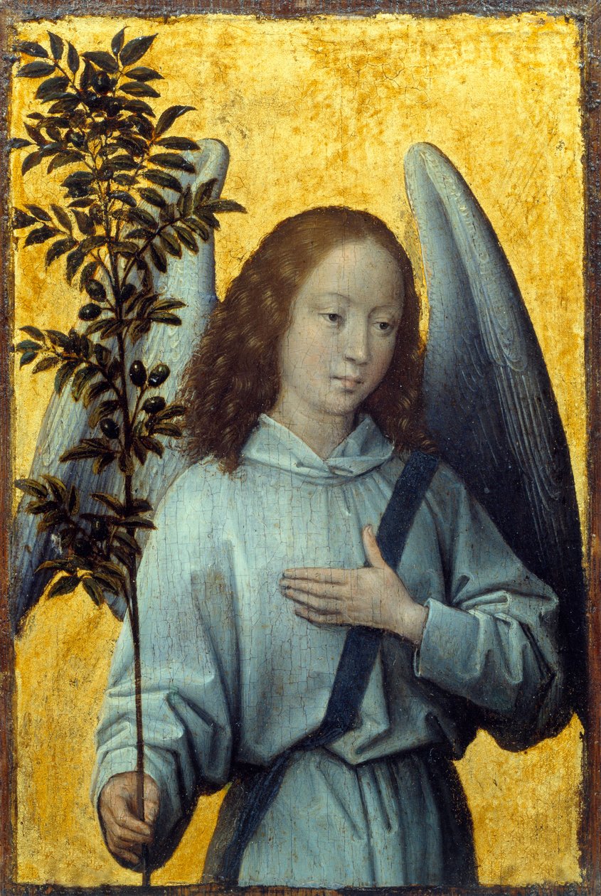 Anioł trzymający gałązkę oliwną Obraz Hansa Memlinga (1435-1494) (ec.flam.) XV w. Nd. 1,64x1,1 m Paryż, Musee du Louvre autorstwa Hans Memling