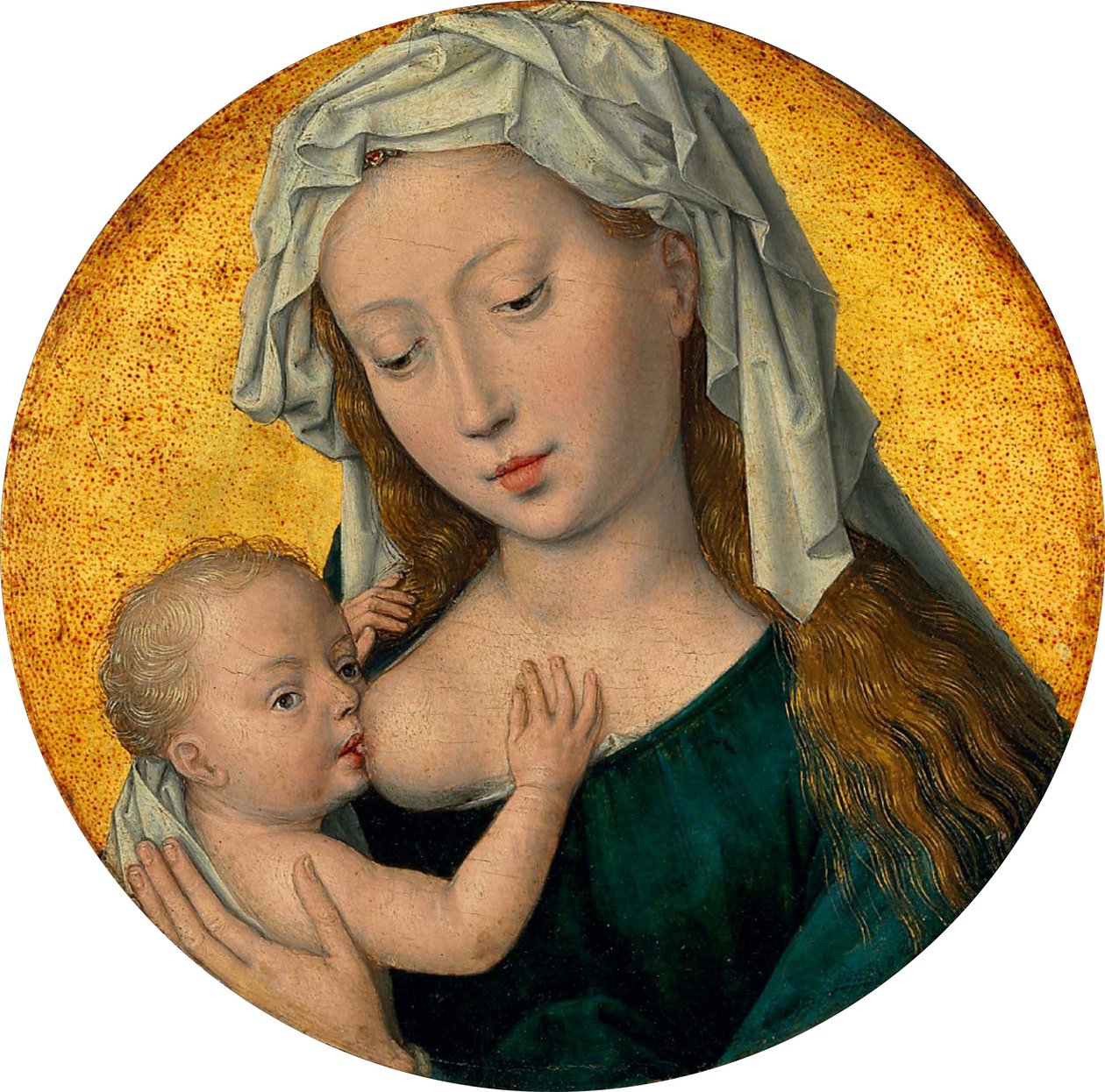 Matka Boża karmiąca piersią Dzieciątko Jezus autorstwa Hans Memling