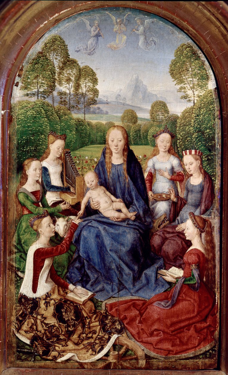 Dyptyk Jean du Cellier: Dziewica i sześciu świętych (olej na desce) autorstwa Hans Memling