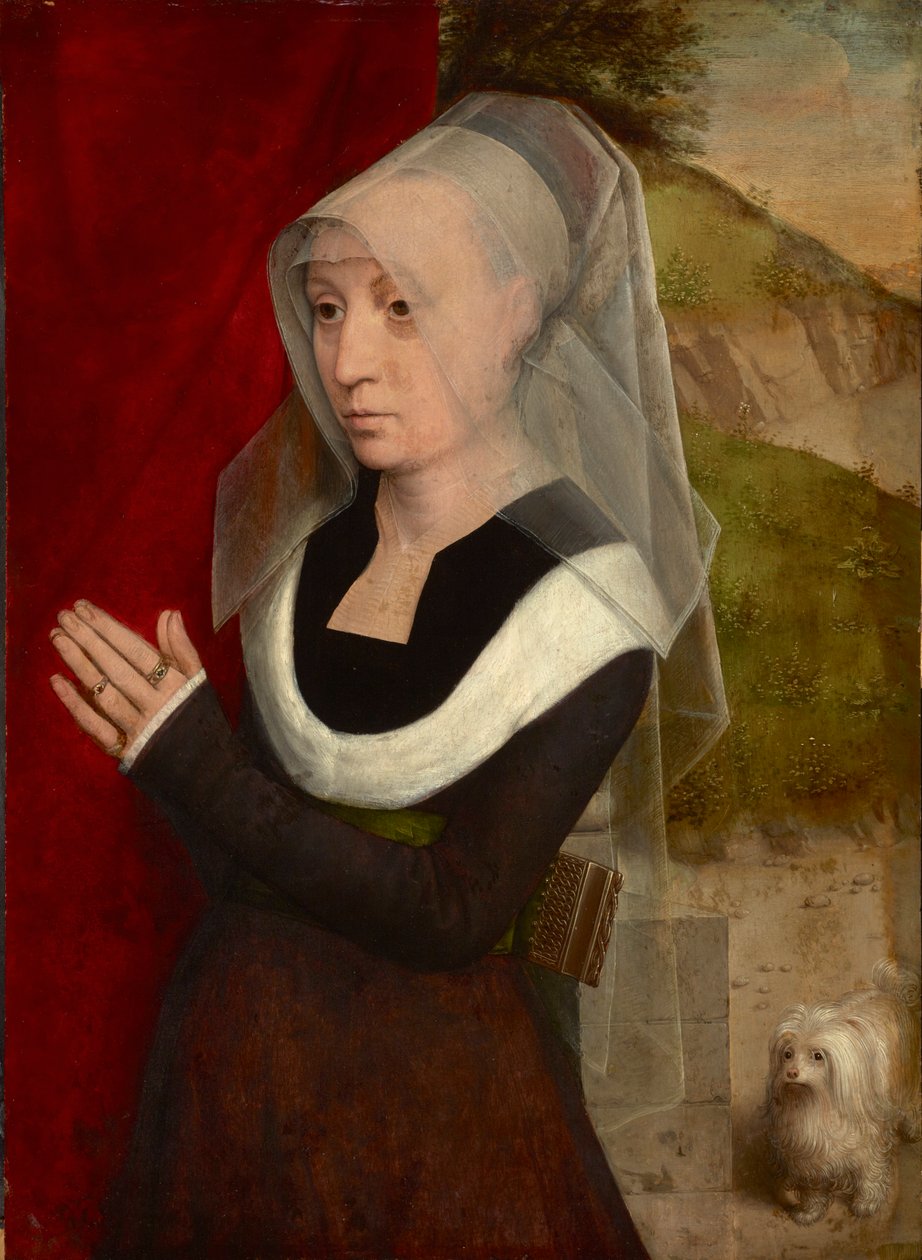 Femme en priere avec son chien - Modląca się kobieta z psem, autorstwa Memlinga, Hansa (1433/40-1494). Olej na drewnie autorstwa Hans Memling