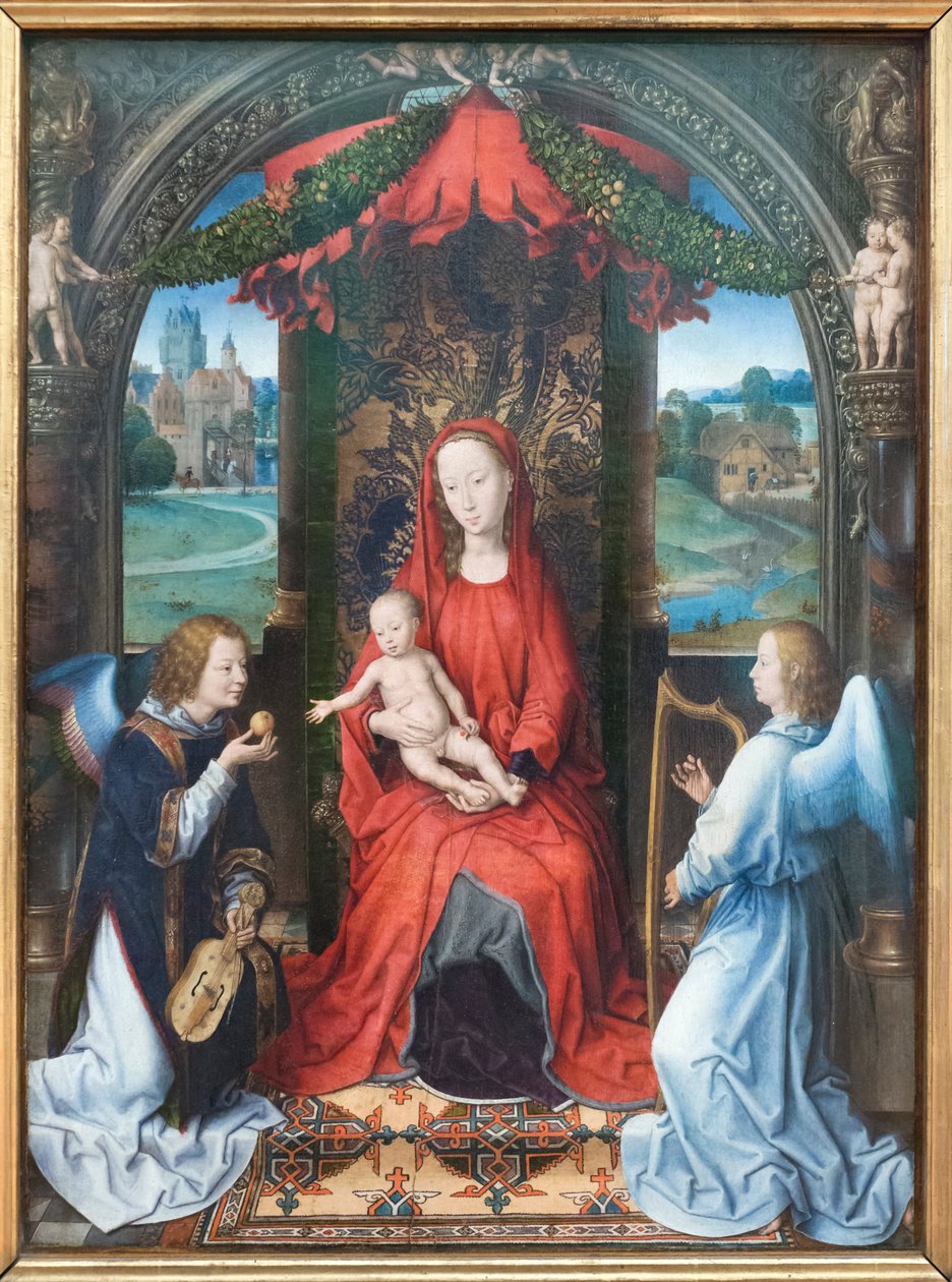 Madonna z Dzieciątkiem na tronie z aniołami autorstwa Hans Memling