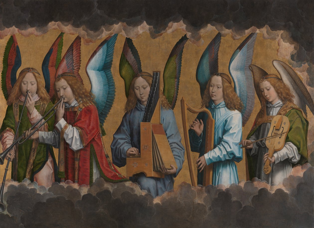 Anioły tworzące muzykę autorstwa Hans Memling