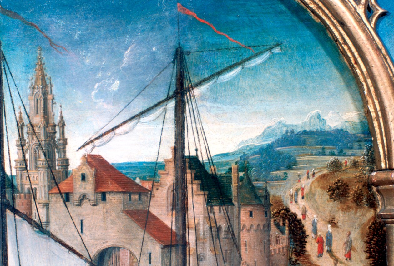 Sanktuarium św. Urszuli, wyjazd z Bazylei, detal, 1489 autorstwa Hans Memling