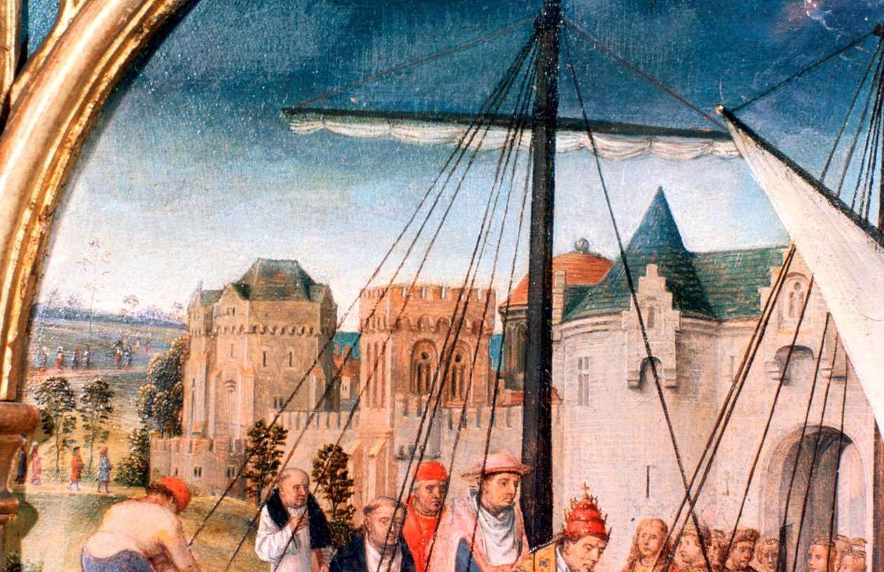 Sanktuarium św. Urszuli, wyjazd z Bazylei, detal, 1489 autorstwa Hans Memling