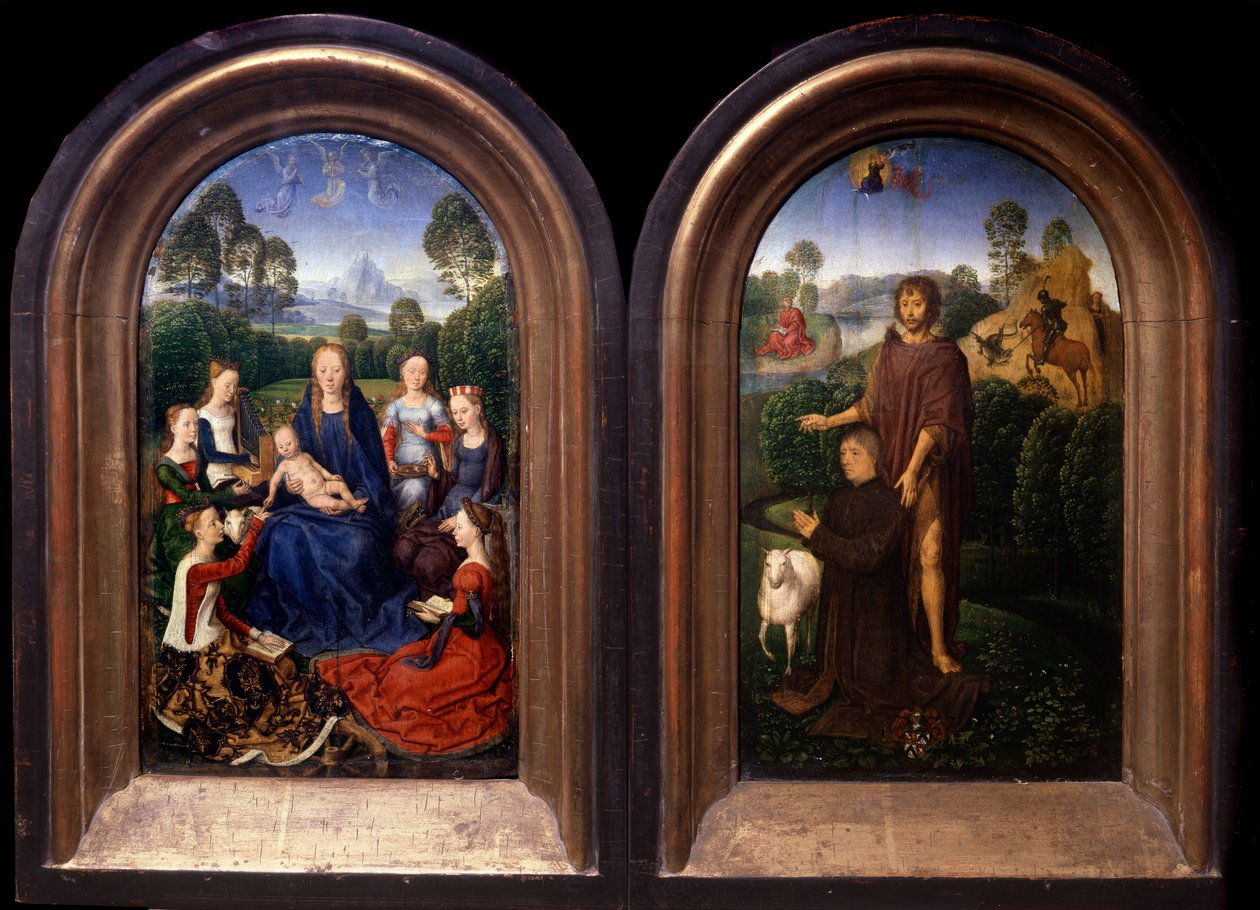 Dziewica z Dzieciątkiem w otoczeniu świętych, darczyńców i św. Jana Chrzciciela Dyptyk - Obraz Hansa Memlinga (1435-1494) (ec flam) XV-wieczny Paryż, Luwr autorstwa Hans Memling