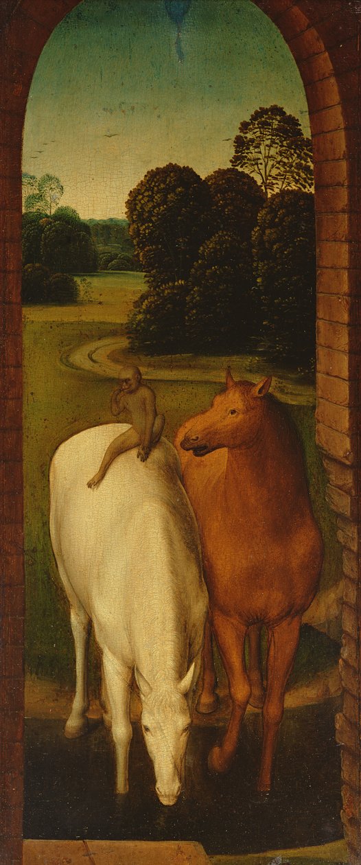 Dwa konie w krajobrazie autorstwa Hans Memling