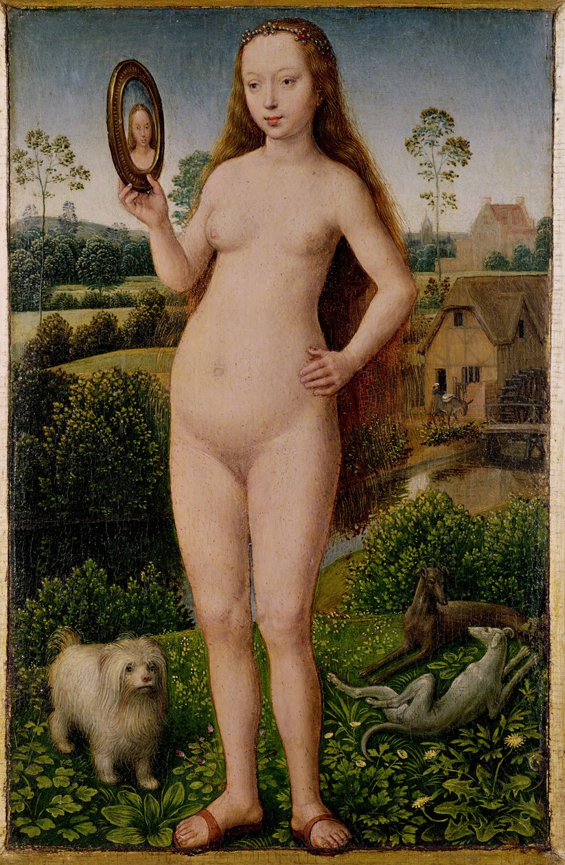 Próżność, centralny panel z Tryptyku ziemskiej próżności i boskiego zbawienia, ok. 1485 autorstwa Hans Memling