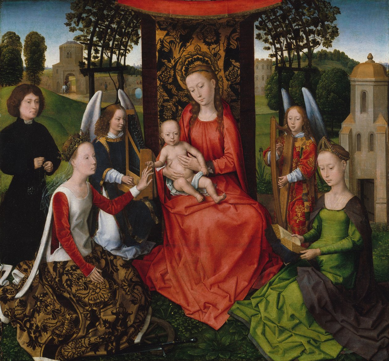 Dziewica z Dzieciątkiem ze świętymi Katarzyną Aleksandryjską i Barbarą, początek lat 80. XVIII wieku. autorstwa Hans Memling