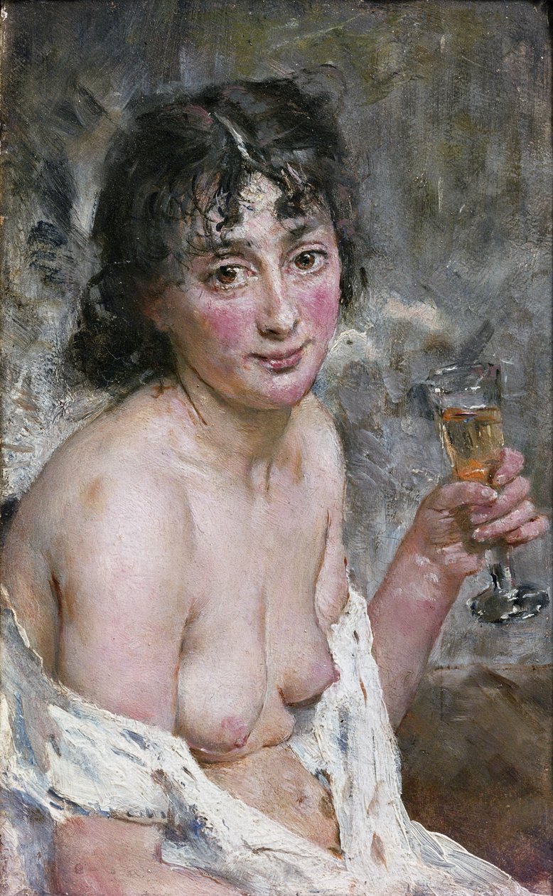 Szampańska Dziewczyna (olej na płótnie) autorstwa Hans Olaf Heyerdahl