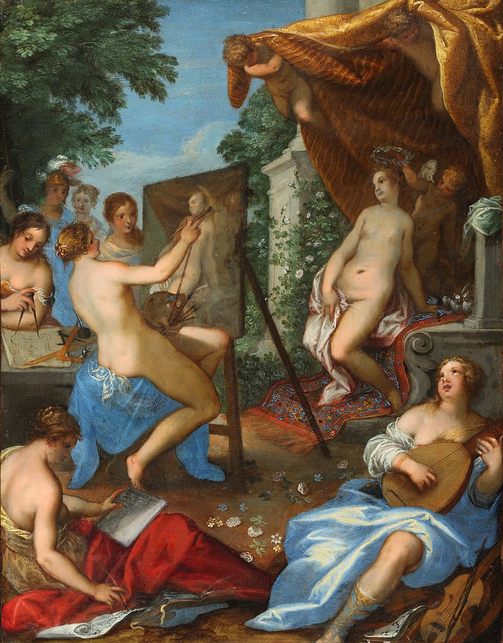 Alegoria sztuk z Picturą malującą Wenus autorstwa Hans Rottenhammer