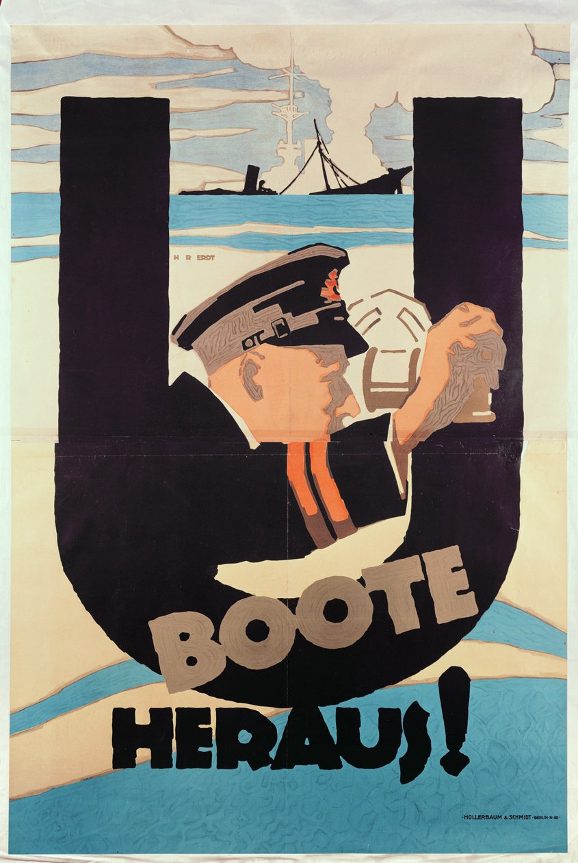 Niemiecki plakat z I wojny światowej, U BOATS AWAY autorstwa Hans Rudi Erdt