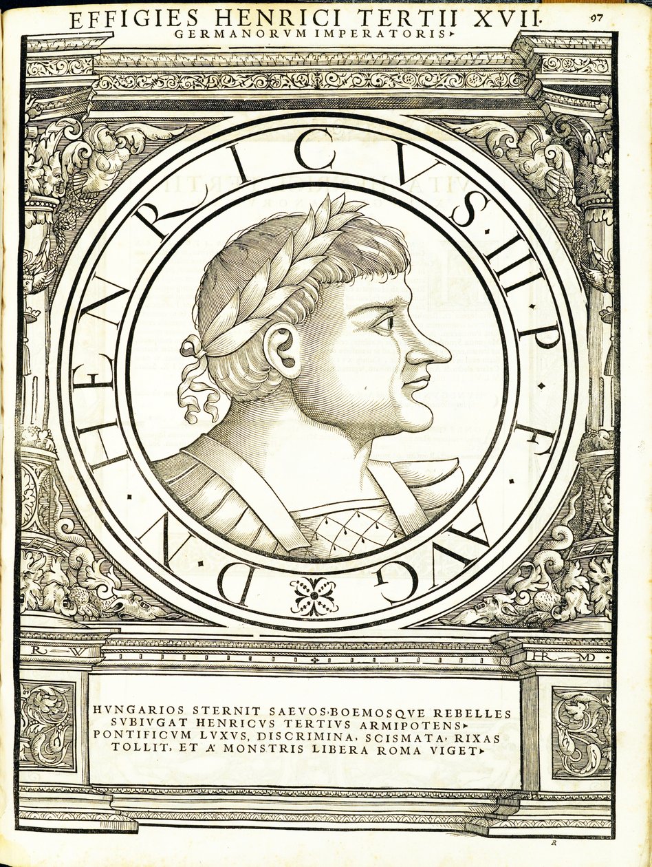 Henryk III, ilustracja z „Cesarzy rzymskich całego Wschodu i Zachodu”, drzeworyt Rudolpha Wyssenbacha, druk Andreas Gesner, Zurych autorstwa Hans Rudolf Manuel Deutsch