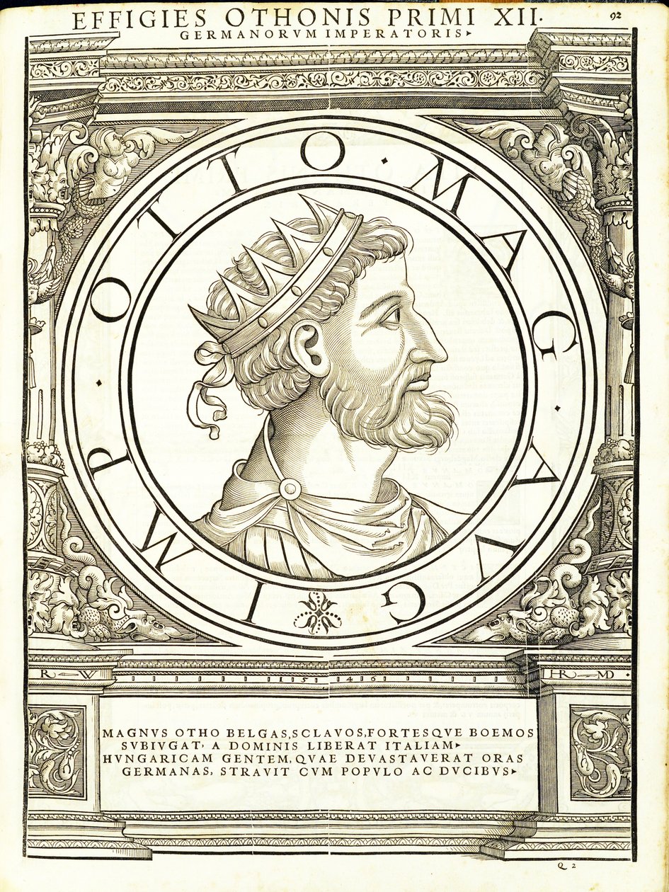 Otho I Magnus, ilustracja z „Cesarzy rzymskich całego Wschodu i Zachodu”, drzeworyt Rudolpha Wyssenbacha, druk Andreas Gesner, Zuric autorstwa Hans Rudolf Manuel Deutsch