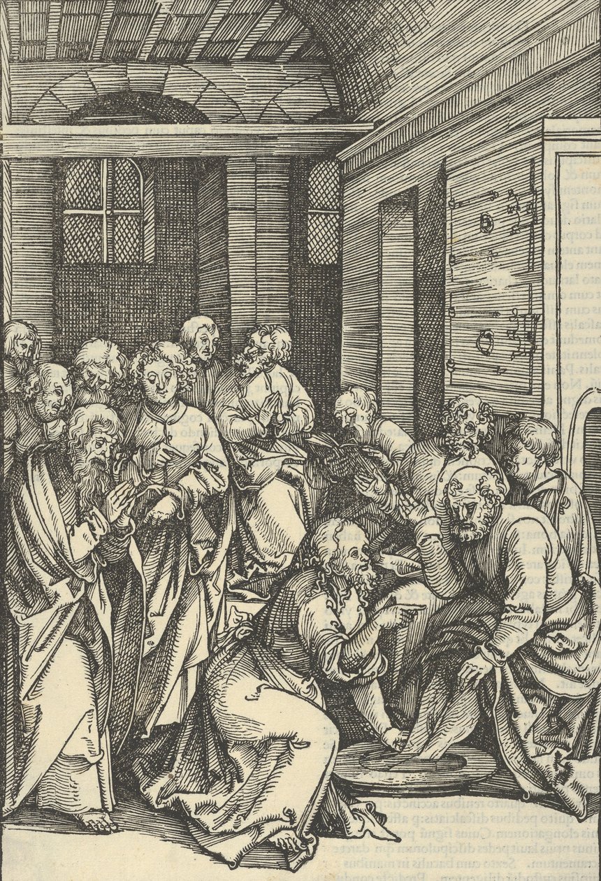 Chrystus myjący stopy św. Piotra, z „Zwierciadła męki Pana naszego Jezusa Chrystusa”, 1507. autorstwa Hans Schäufelein the Elder