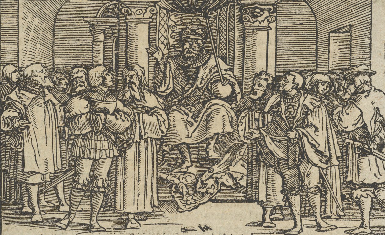 Przedstawiciele Aten i Koryntu na dworze Archidamas, król Sparty, od..., 1533. autorstwa Hans Schäufelein the Elder