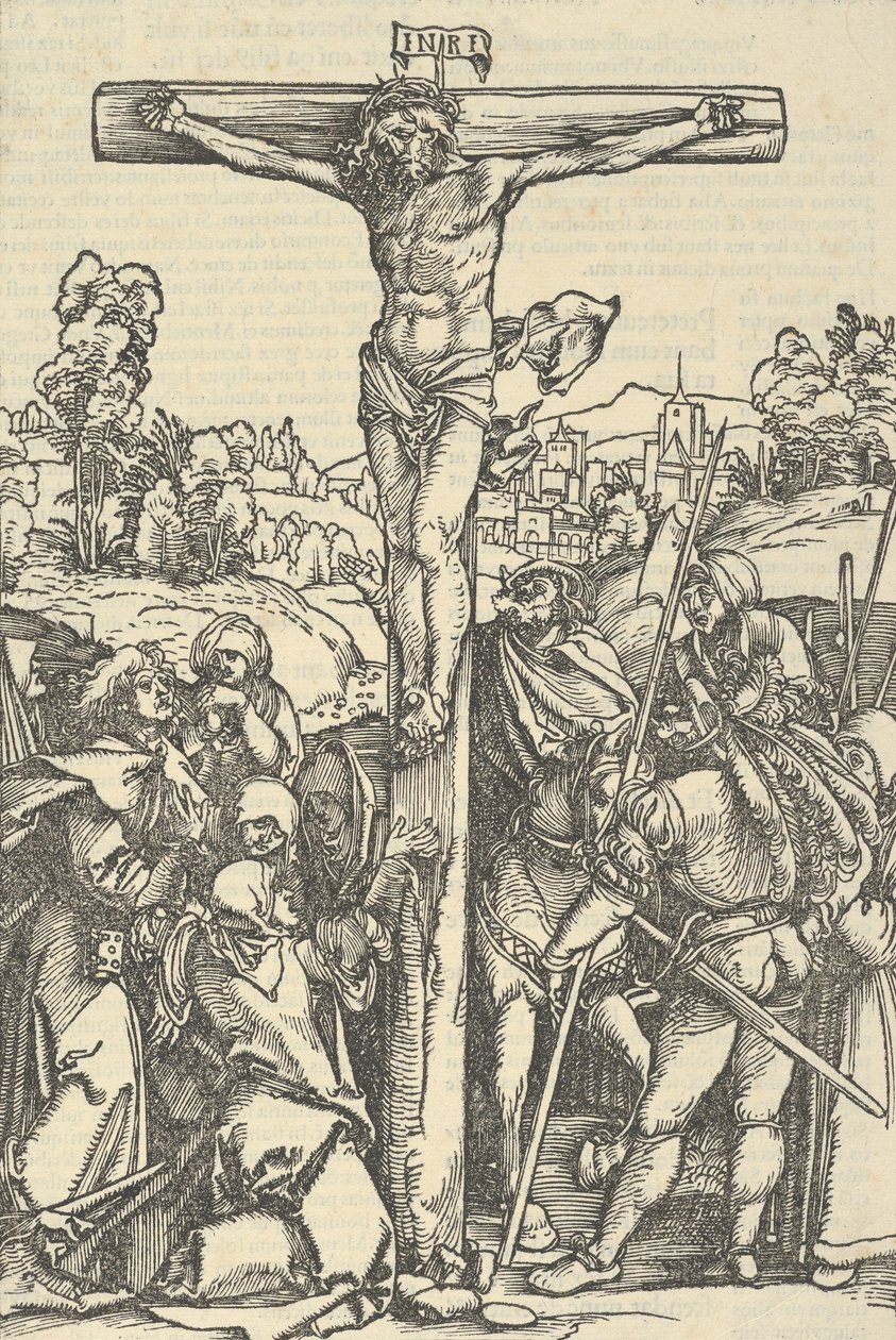 Ukrzyżowanie, z Ostatecznego Ogrodu Różańcowego Marii, 1505. autorstwa Hans Schäufelein the Elder