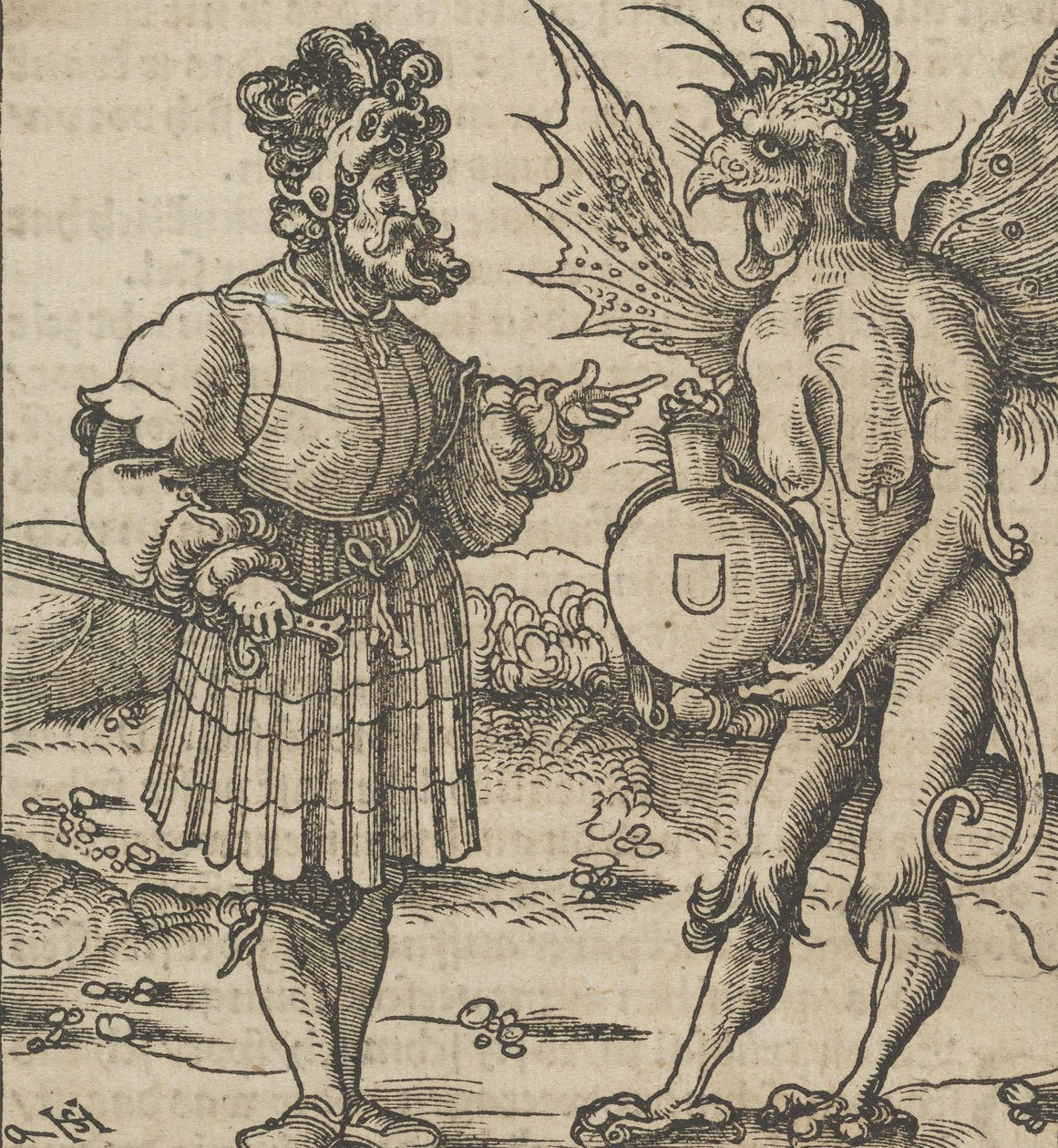 Diabeł ofiarujący rycerzowi truciznę, z Hymmelwagen auff dem, wer wol leben..., 1517. autorstwa Hans Schäufelein the Elder