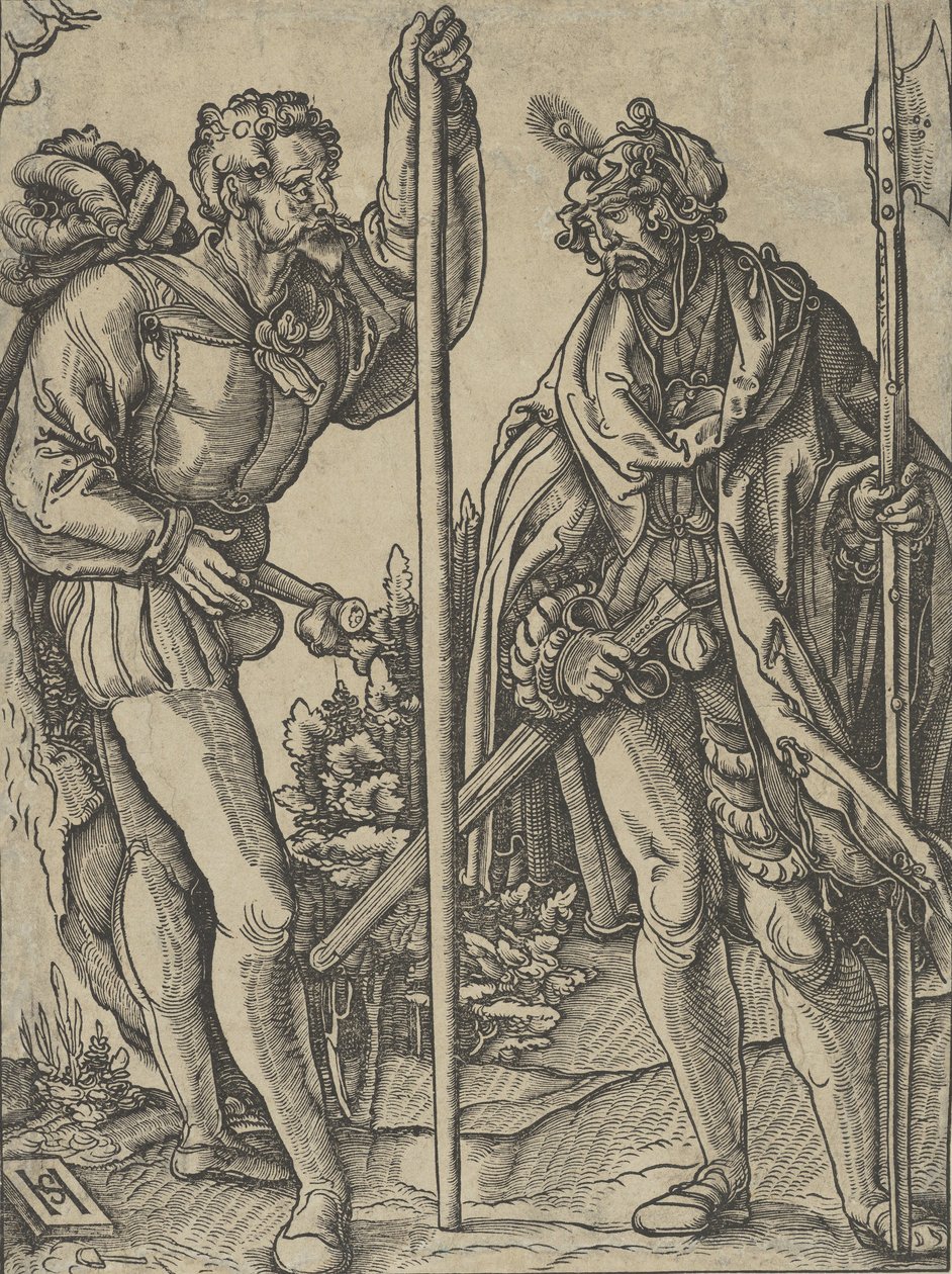 Dwóch żołnierzy z konwersacją włóczni i halabardy, ca. 1515. autorstwa Hans Schäufelein the Elder